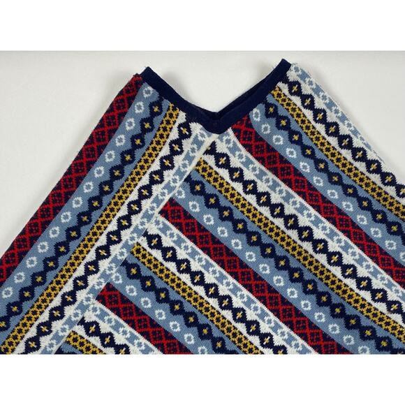 Vintage Knit Southwest Pattern Asymmetrical Sweater Poncho With Fringe Sz Small - Picture 3 of 8